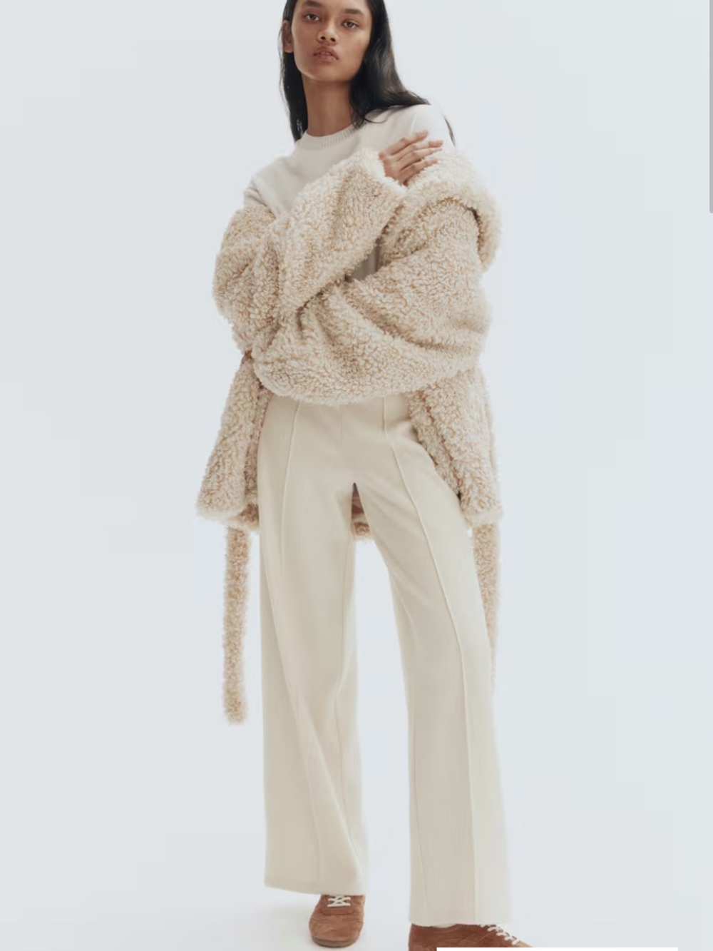 Wide-Leg light weight Cream Women's crease Pants